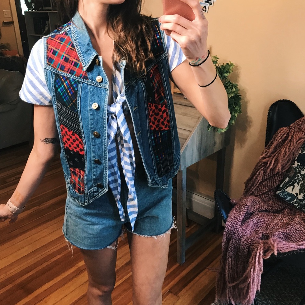 Retro vintage 90s patchwork denim statement vest
